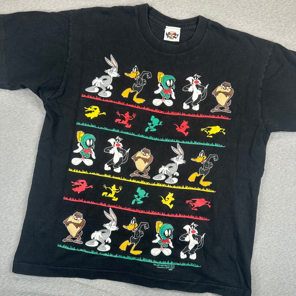 VTG 1995 Looney Tunes Graphic T-Shirt Adult M Black Jerry Leigh Single Stitch